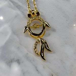 Gold 1.5 ct Zircon Ruby Eyes Fish with Round Cut Floater Pendant Necklace